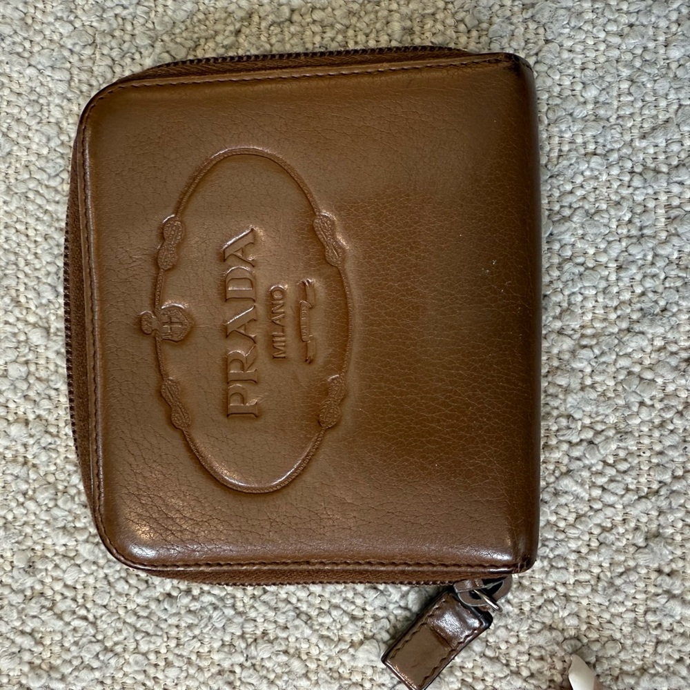 Prada Brown Leather Wallet with Embossed Logo
